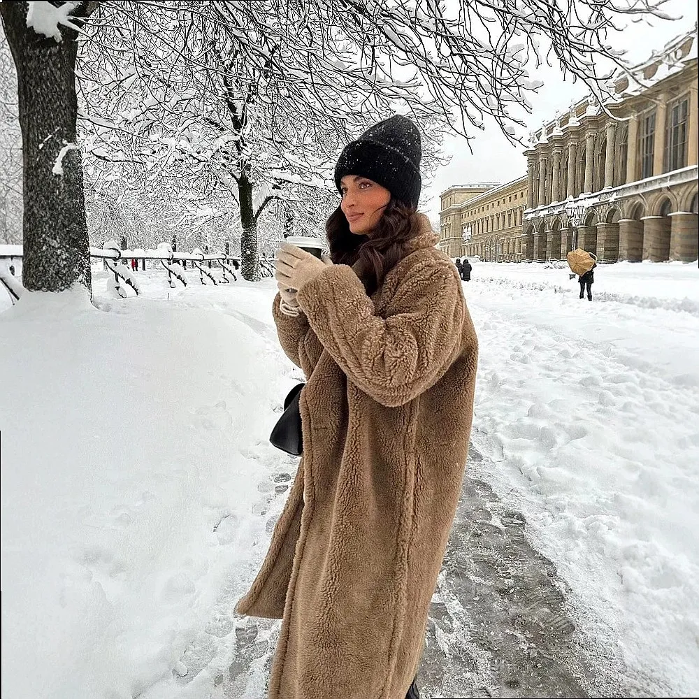 Double Breasted Fleece Lined Winter Coat Warm Thick Overcoat Wool Outerwear for Women Spring Summer