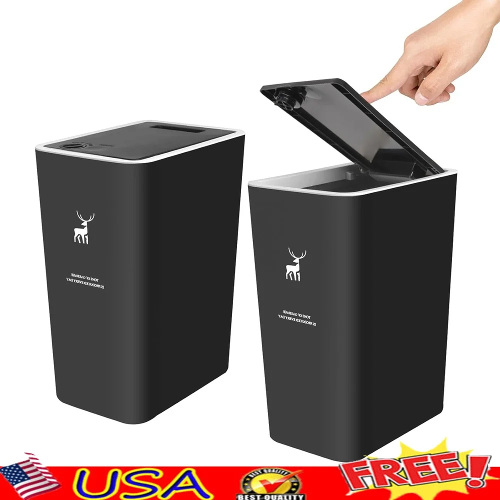 

2 упаковки, 4-галонный пластиковый мусорный бак с пресс-верхним уплотнением запаха, маленькая корзина для мусора, домашний офис, кухня, ванная комната