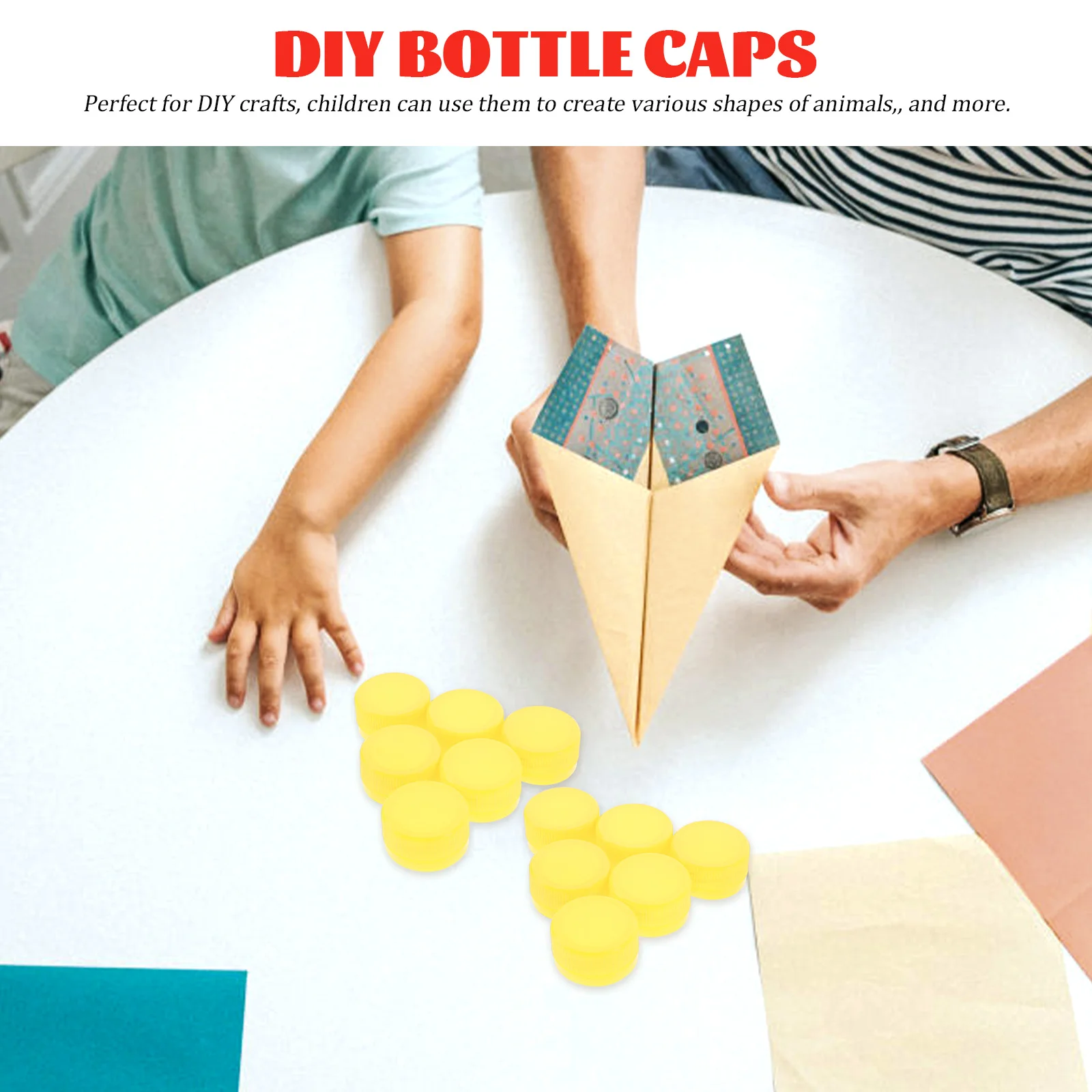 

100pcs Puzzle Bottle Caps DIY Craft Kits Plastic H made Accessories Yellow Creative Materials For Kids Art Home Decor