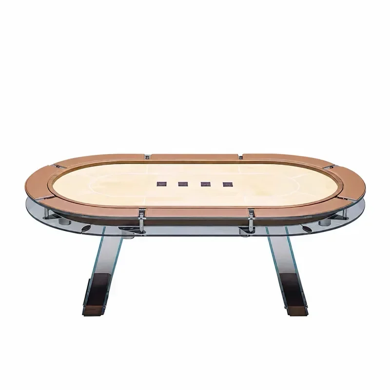 Texas Holdem Glass Poker Table Multiplayer Gaming Table with Chip Tray Luxury Home Club Casino Style Chess and Card Game