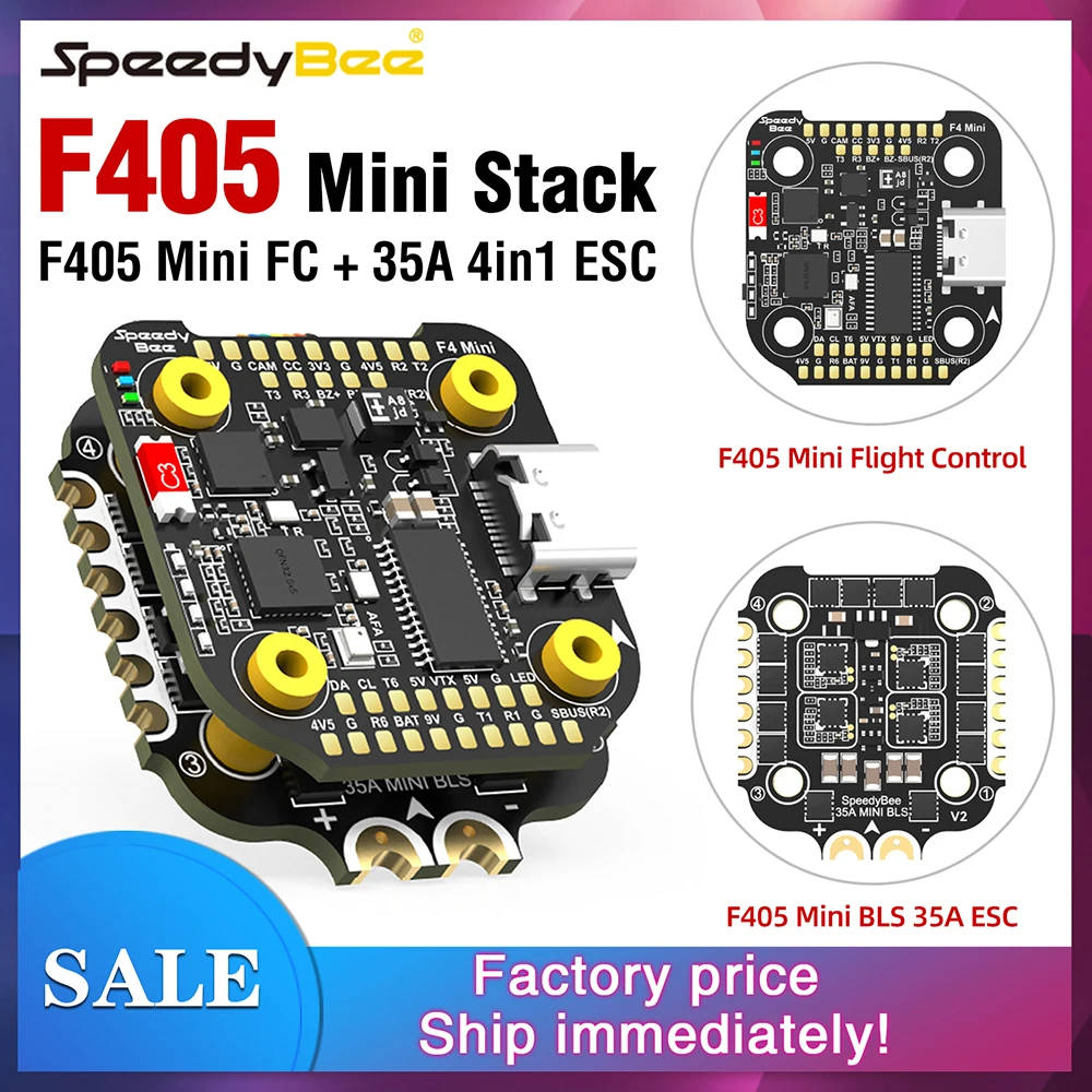 

Контроллер полета SpeedyBee F405 Mini Stack FC BLS 35A V2 3-6S 20x20 4-в-1 ESC