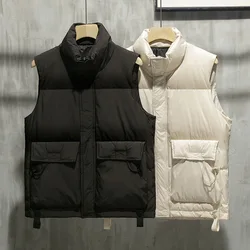 Mens Waistcoat Winter Fashion Casual Cotton Padded Vest Oversize Thick Puffy Warm Sleeveless Zip Up Khaki Jackets 3xl 4xl