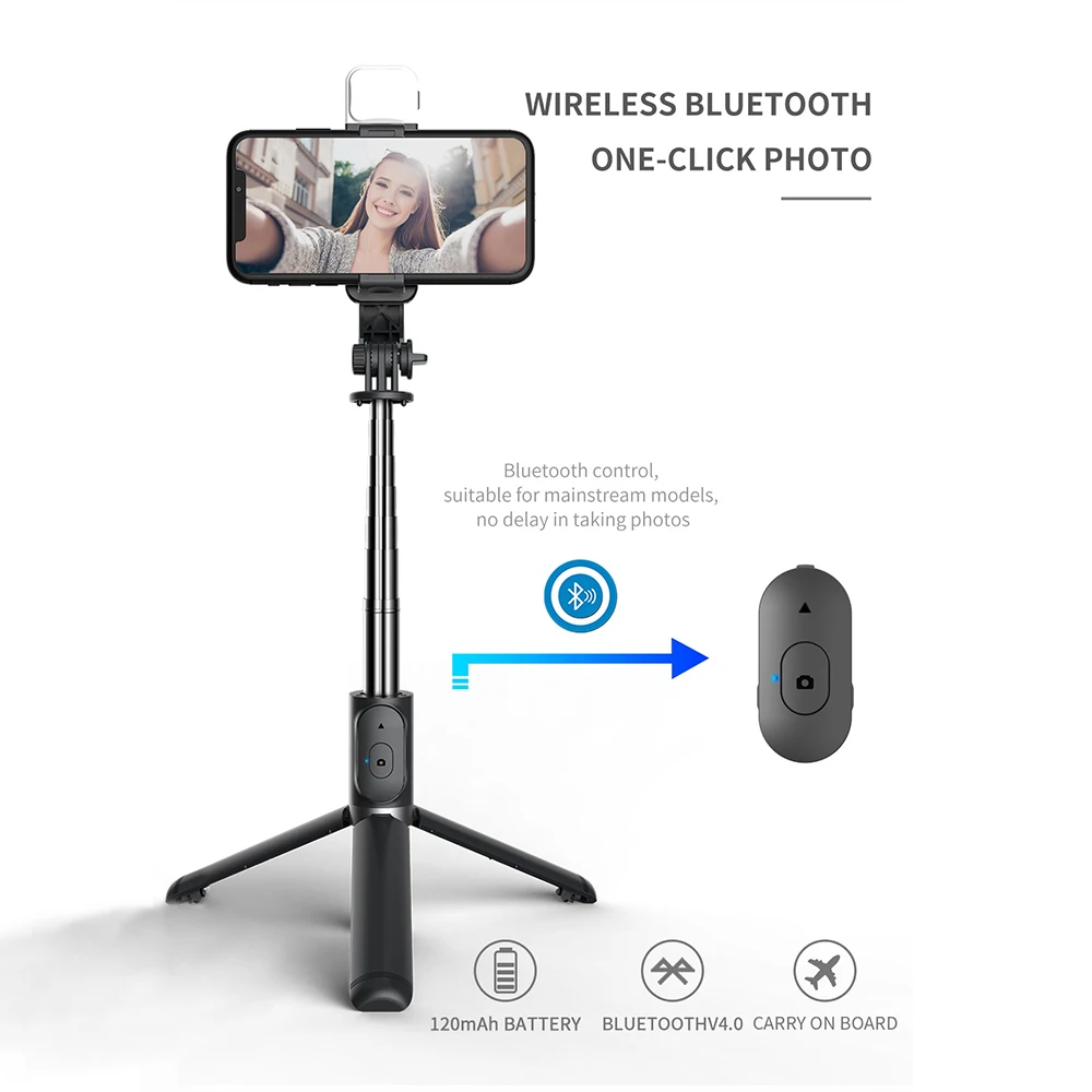 Selfie Stick Mini treppiede pieghevole con luce di riempimento fotografica Mini Wireless Bluetooth 2022 nuovo stile per Ios Android