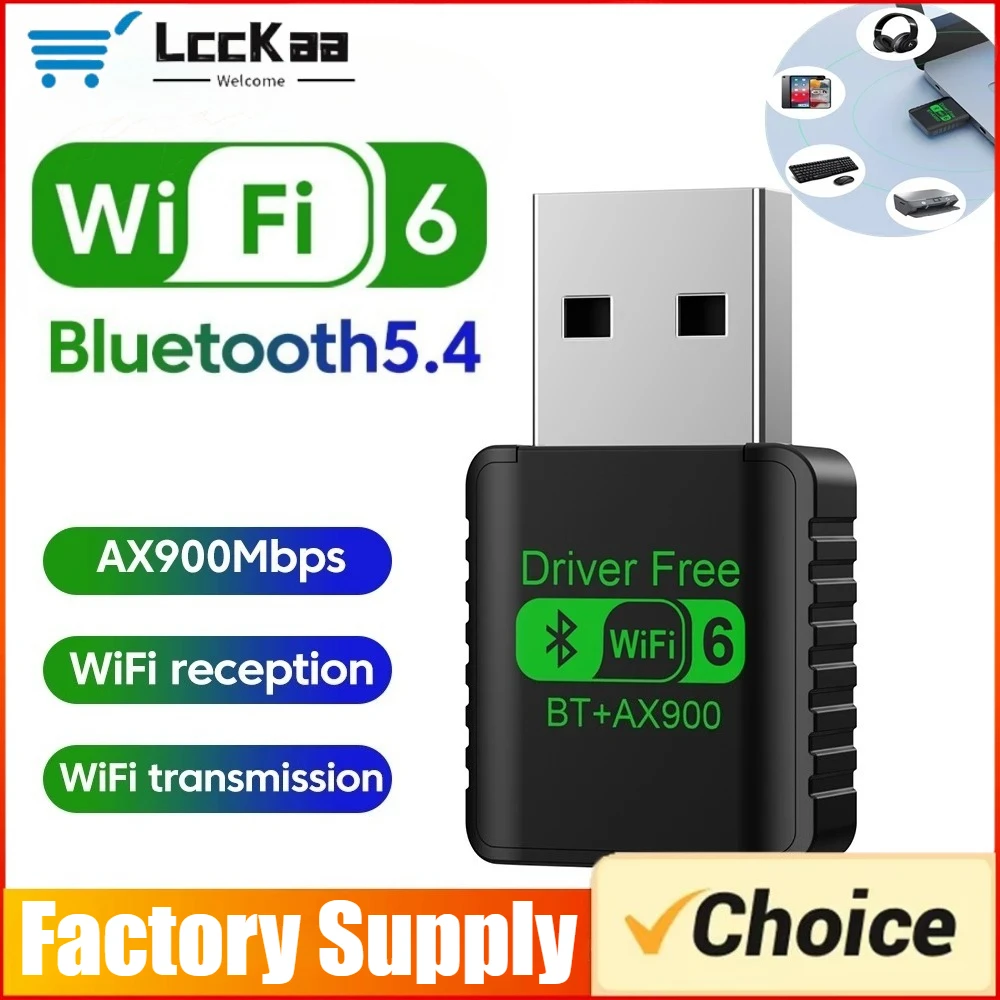 WiFi6 900Mbps USB Wireless Network Card 2.4G/5GHz Bluetooth 5.4 Adapter Driver-Free 150M BT4.2 Wireless Adapter for PC Laptop