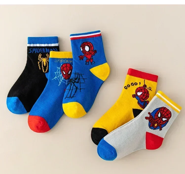 5 Pairs Children's Socks Kawaii Soft Anime Spider Socks Kids Boys Socks MiddleTube Cartoon Baby Socks 1-12 Years For Gift