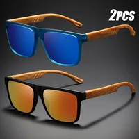 1/2pcs New Square Casual Sunglasses Wood Grain Spring Hinges UV400 Protection Unisex Outdoor Daily Eyewear - Image 2