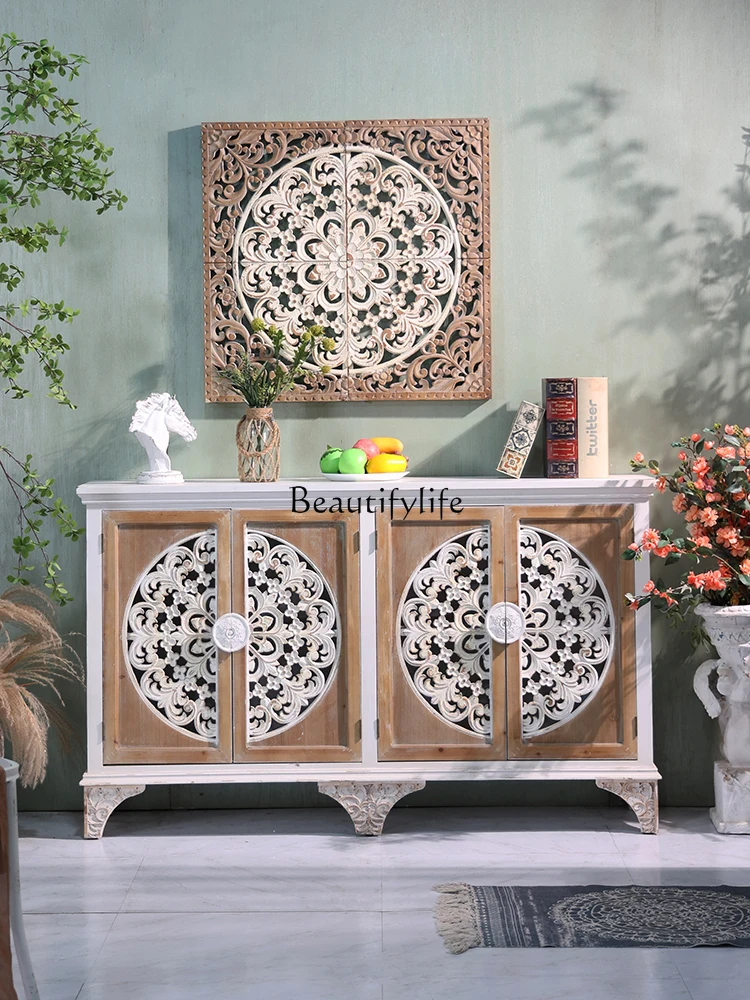 GG8American Country Corner Cabinet Storage Solid Wood Porch Vintage Storage Cabinet B & B Complete Package