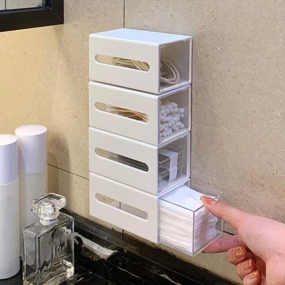 Plastic Wall-Mounted Cotton Swab Storage Box Pull-out Design Punch-free Telescopic Storage Box Dustproof Hanging Mini Glove Box