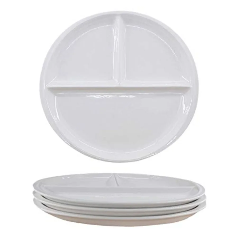4 pcs Elegant Round Shaped Ceramic Divided Plate Dinner Plates Luncheon Plates Salad Plates Dishes for Kitchen