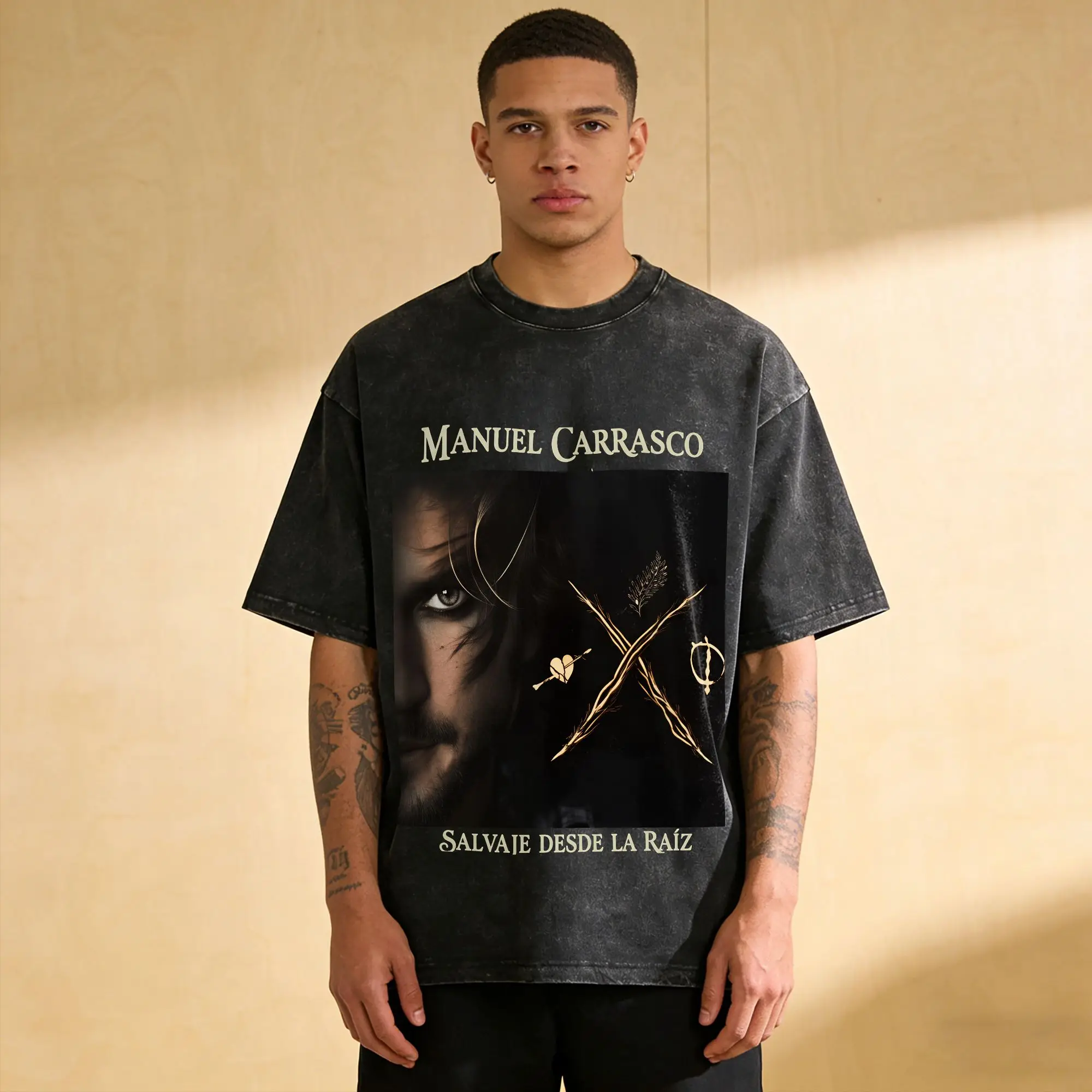 Camisetas Masculinas e Femininas Manuel Carrasco Salvaje Desde Ia Raiz 2026, Camisetas Lavadas em Tendência, Camisetas de Verão, Roupas Y2K, Tamanhos 