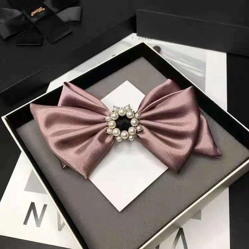 High-quality pearl satin bow hairpin female back head headdress simple temperament small fragrance ponytail hair accessories