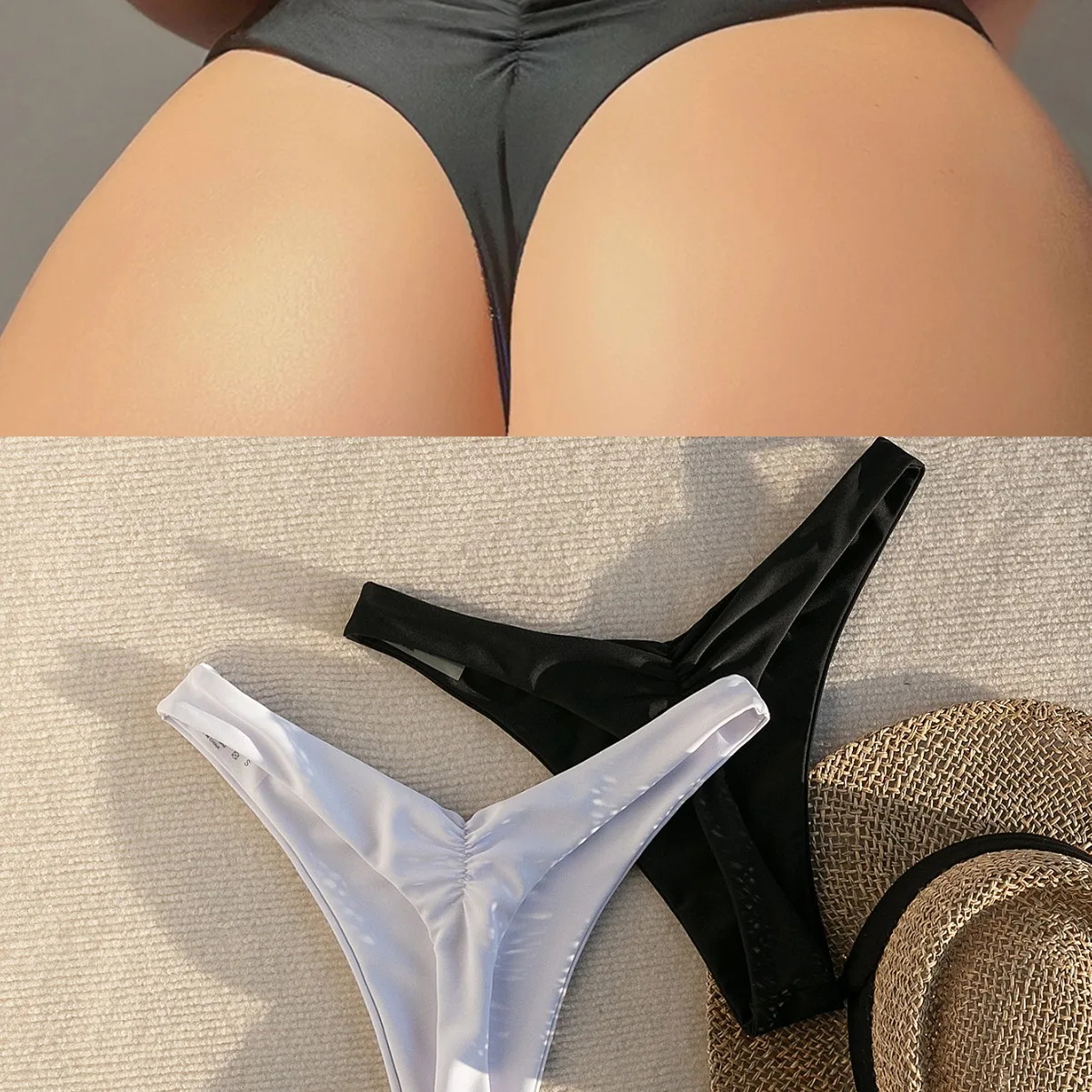 

Women's new swimsuit wrinkle thong black and white two-piece swimsuit