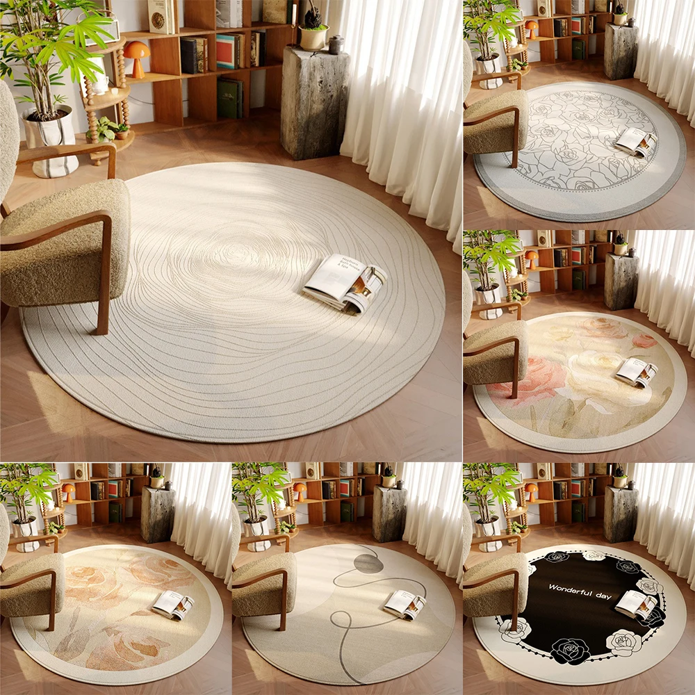 Round Nordic Minimalist Floral Geometric Abstract Pattern Carpet Soft NonSlip Rug For Living Room Reading Nook Home Decor