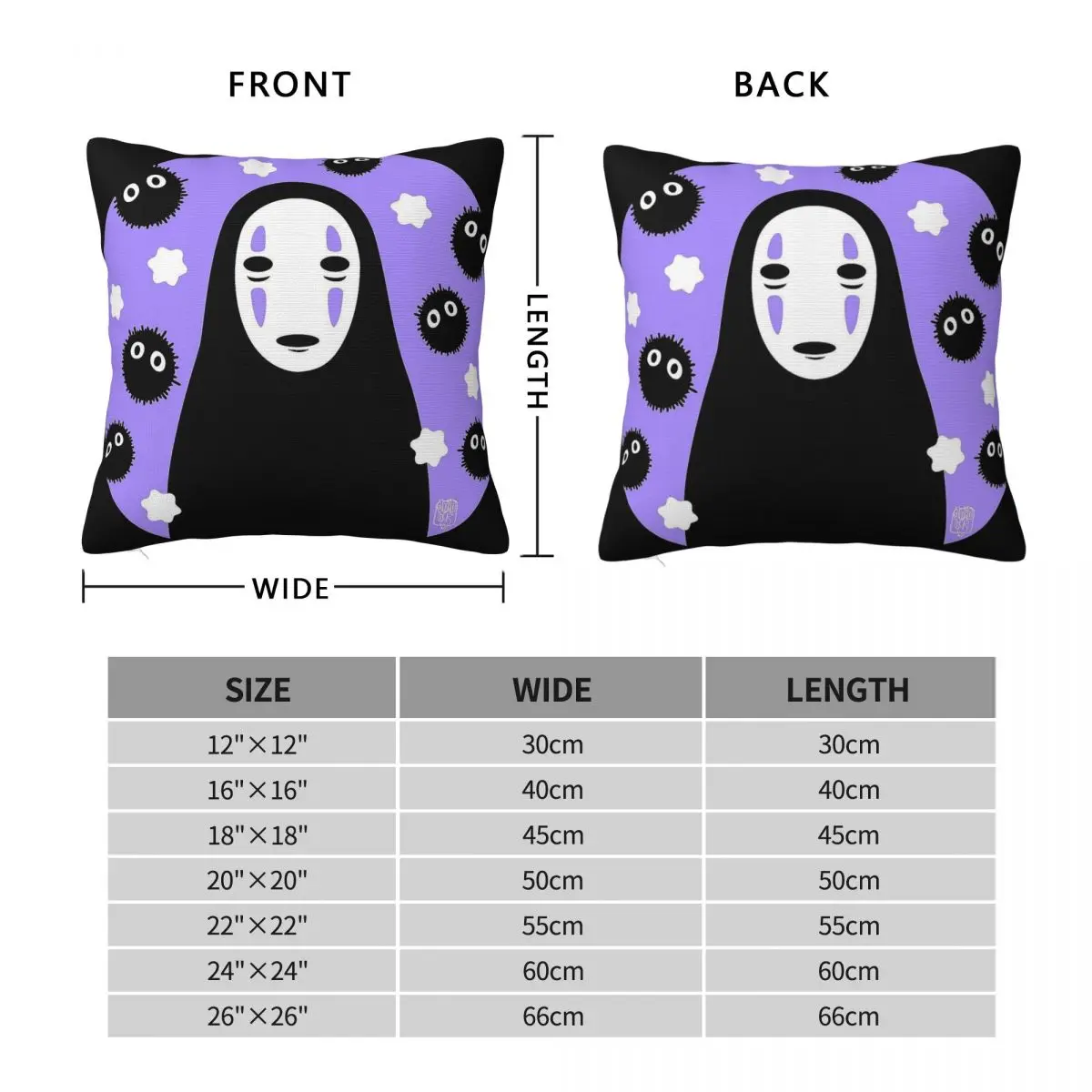 No Face Kaonashi Square Pillowcase Polyester Linen Velvet Printed Zip Decor Bed Cushion Cover 45x45