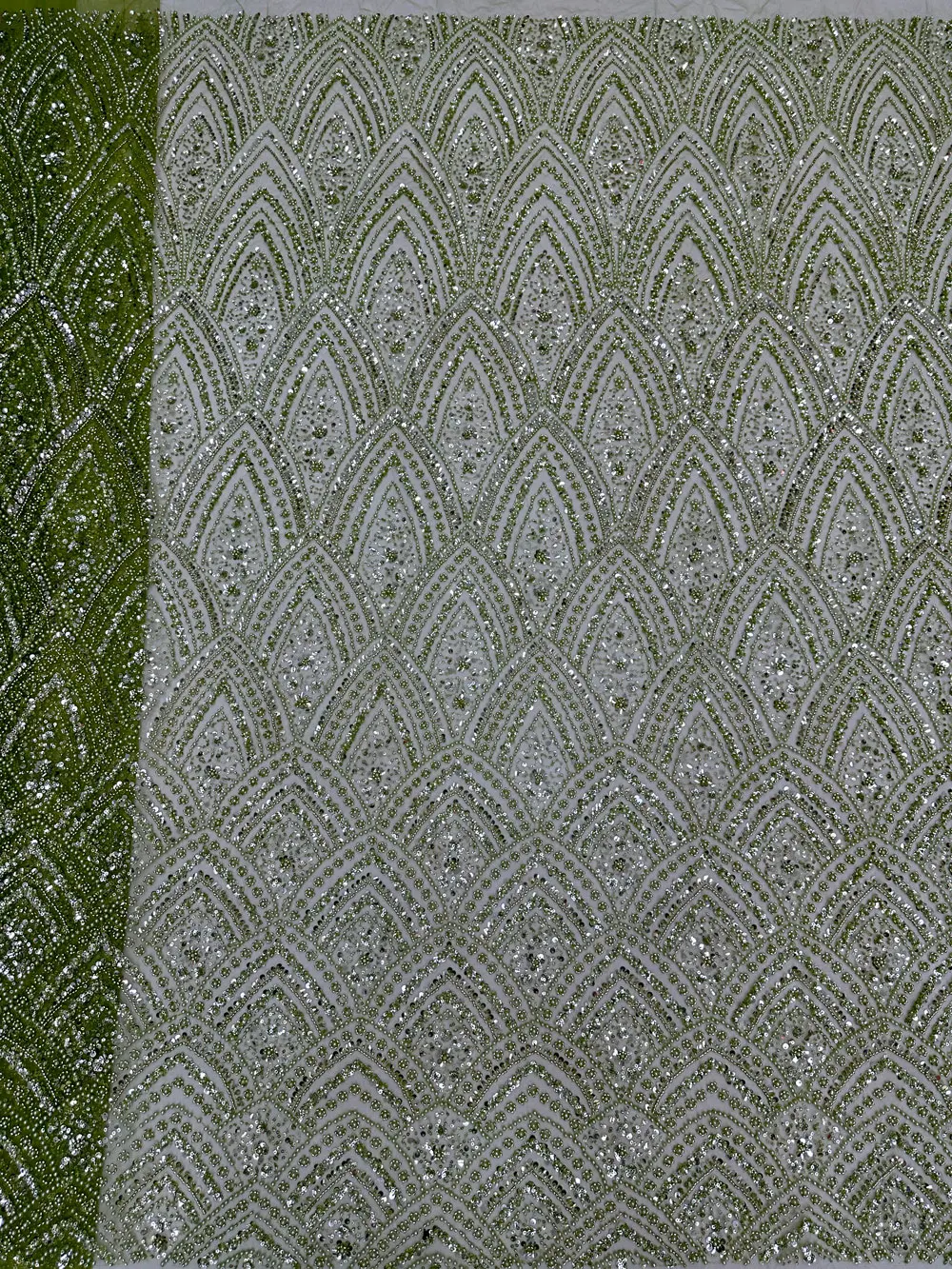 Green African Heavy Beaded Tulle Lace Fabric 2024 High Quality Sequins French Luxury Groom Lace Fabric For Bridal Wedding Dress