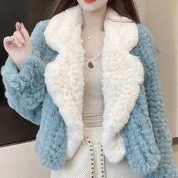 2024 Winter Women's New Imitation Rabbit Fur Double-Sided Woven Lapel Fur Short Coat Warmth