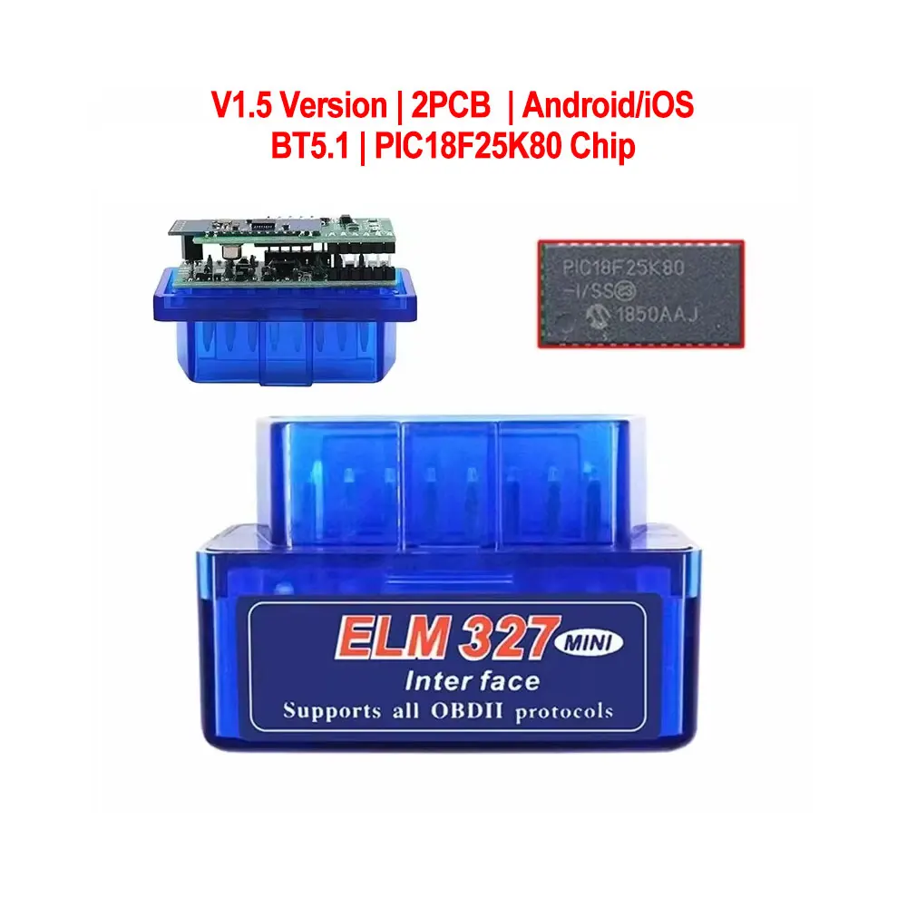 2PCB V1.5 ELM327 Bluetooth 5.1 PIC18F25K80 чип мини OBD2 автомобильный сканер диагностический инструмент считыватель кодов для Apple IOS Android 16PIN