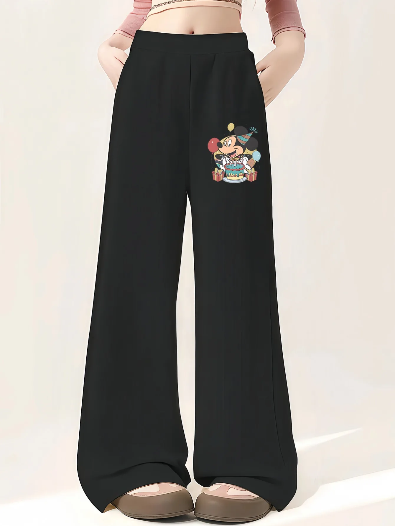 

Disney Mickey Mouse Women's Straight Sweatpants Casual Fashion Autumn and Winter Fleece Sports Pants Streetwear Oversized