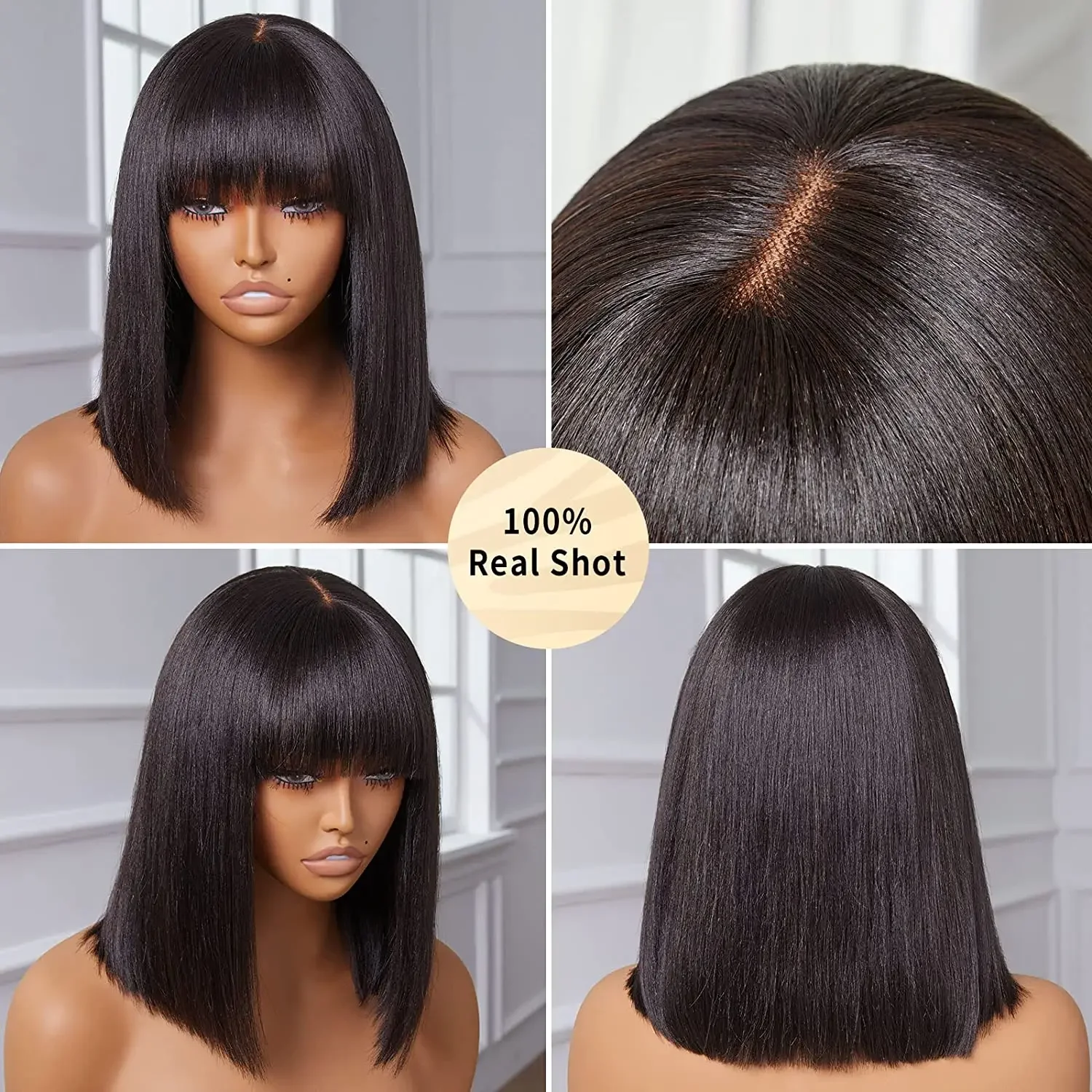 3x1 HD Lace Fake Scalp Wig Short Bob Human Hair Wigs With bangs Brazilian Remy Straight Hair Cheap Bob Wigs for Black Women