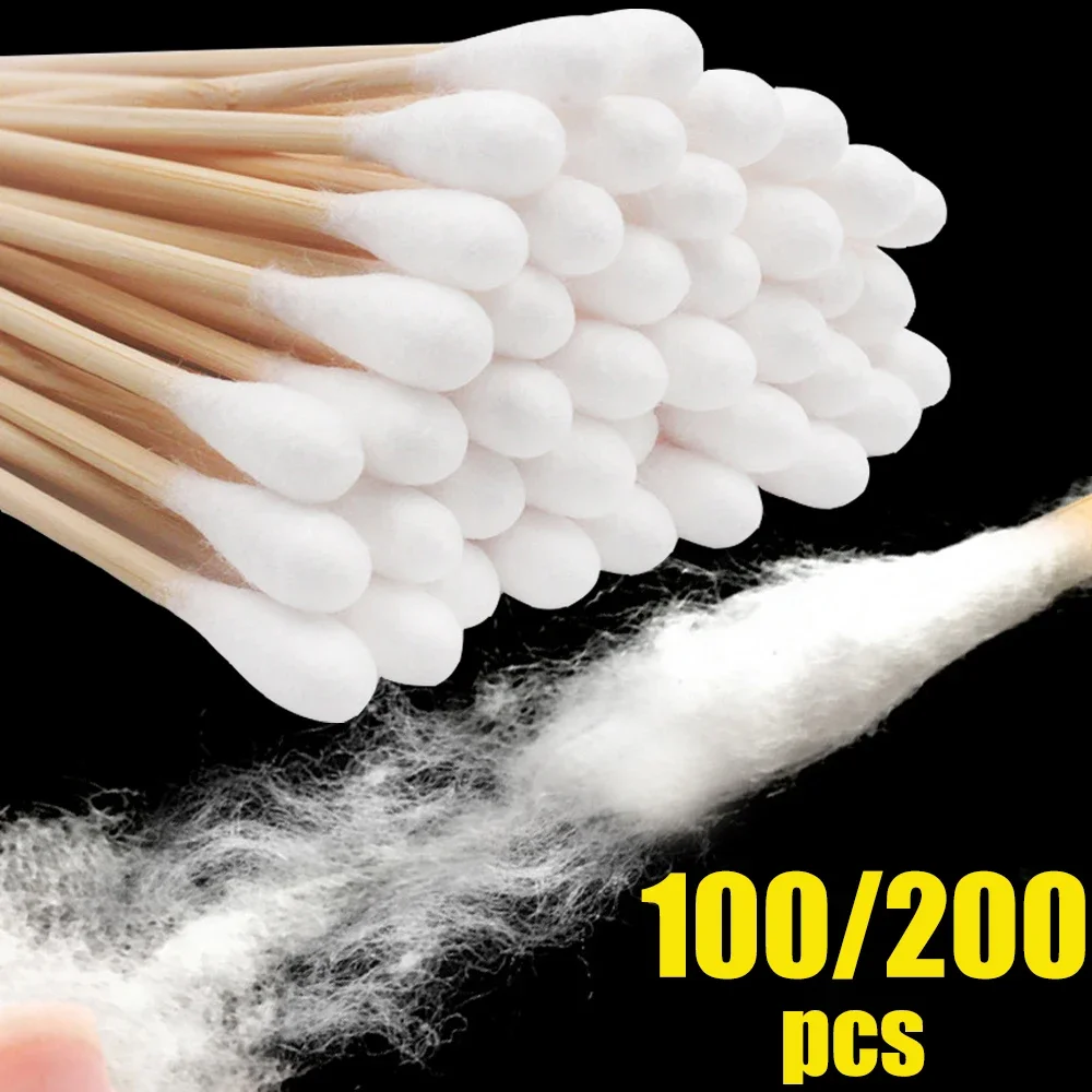 Soft Bag Wooden Stick Double-ended Cotton Swab Women Makeup Cotton Buds Tip Nose Ears Cleaning Health Care Tools