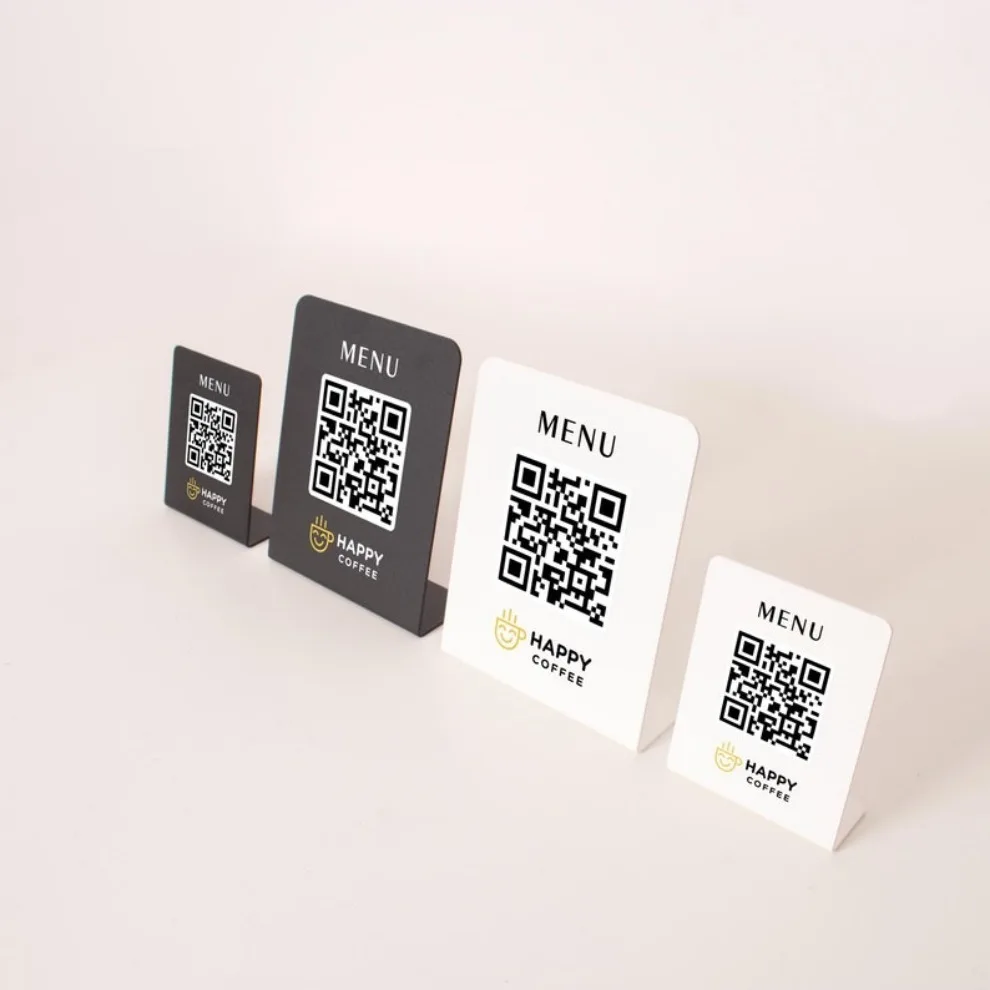 Custom Metal QR Code Table Stand: Business Logo Sign, Restaurant Menu Display