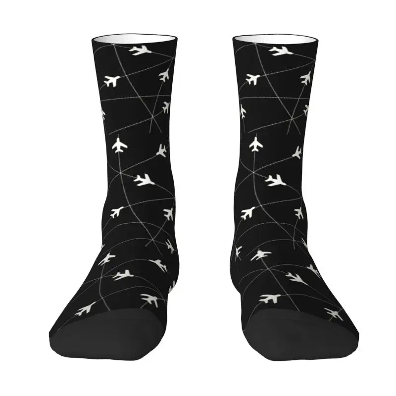 Custom Fun Mens Air Traffic Controllers Dress Socks Unisex Breathbale Warm 3D Print Fighter Pilot Aircraft Crew Socks