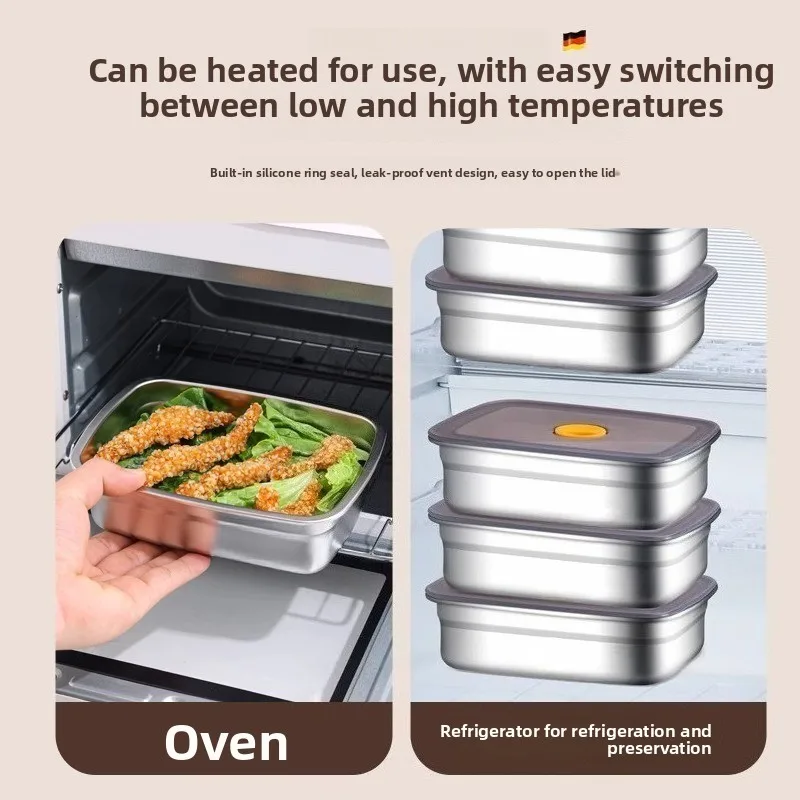 Stainless Steel Large Capacity Camping Lunch Box Sealed Microwave Suitable Bento Box Leak-proof Refrigerator Freezer Storage Box