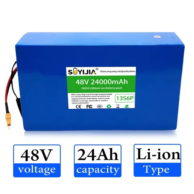 Batterie Lithium-ion 48V 24AH 13s6p 48V 24000mAh 1500W Batterie Électrique, Scooter Et Vélo, BMS 50A Intégré + Chargeur