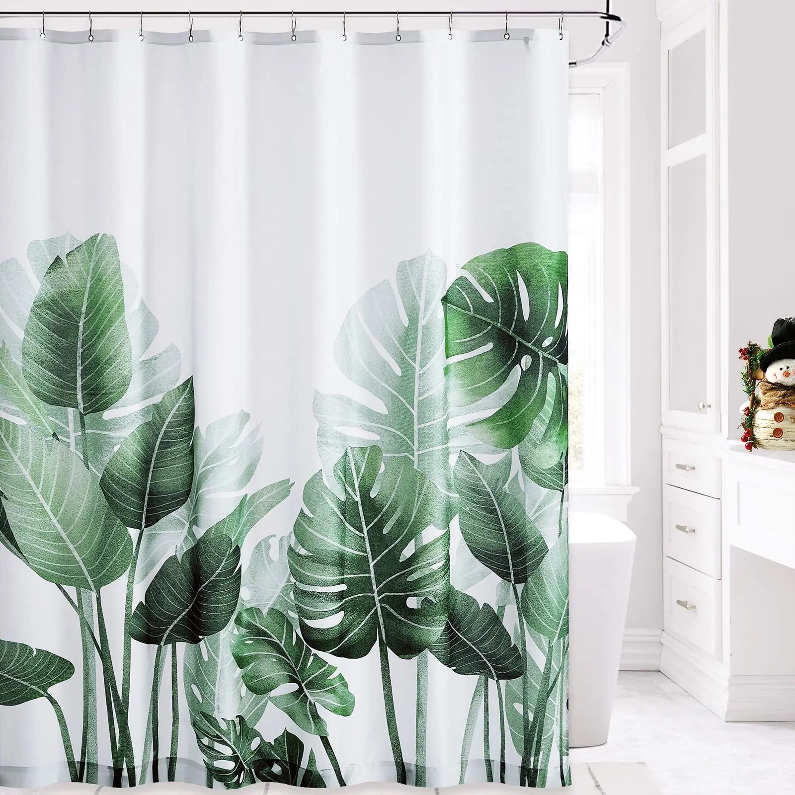 Plant Shower Curtain for Bathroom Waterproof Fresh Palm Tree Banana Leaf Green Shower Curtains with 12 Hooks Washable Fabric