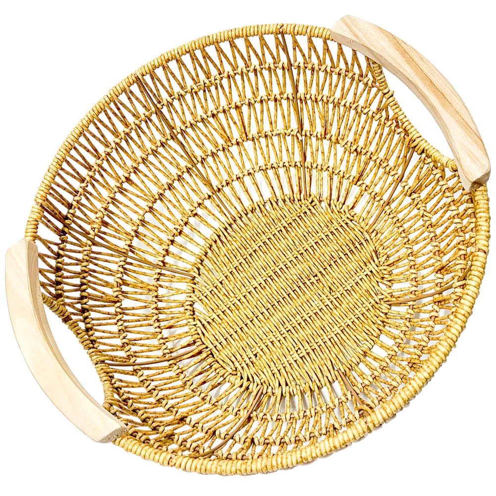 

H woven Imitation Rattan Basket Reusable Food Baskets for Serving Small Fruit Bread Snack Wire Kitchen Counter Rustic Farmhouse