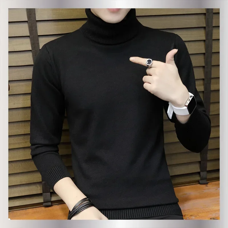 

Men Male Flat Knitted Slim Pullovers Long Sleeve Turtleneck Sweater Fit Jumpers Basics Winter Standard Wool Slight Strech Casual