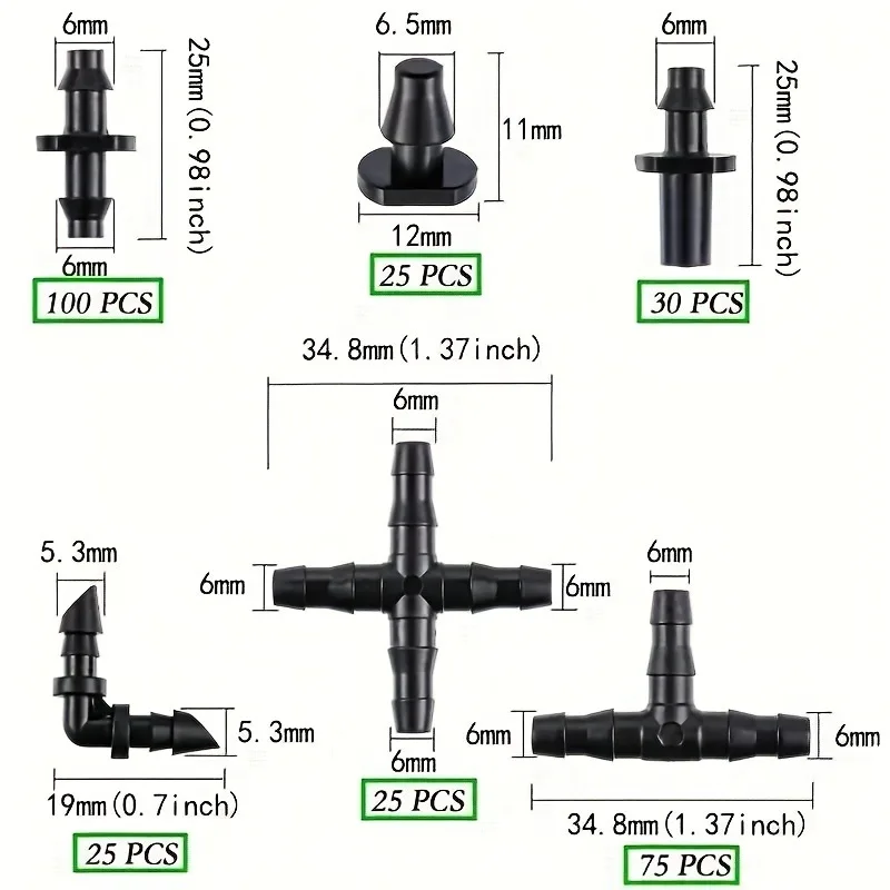 280 Pcs Barbed Connectors Irrigation Fittings Kit,Drip Irrigation Barbed Connectors 1/4''Tubing Fittings Kit for Flower Pot Gard