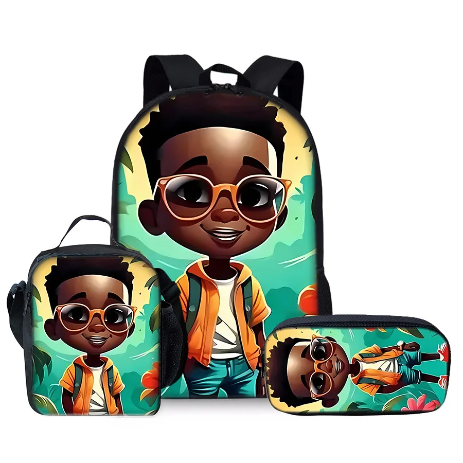 Trendy Popular Peculiar Cool New African boy 3D Print 3pcs/Set Student School Bags Laptop Daypack Backpack Lunch bag Pencil Case
