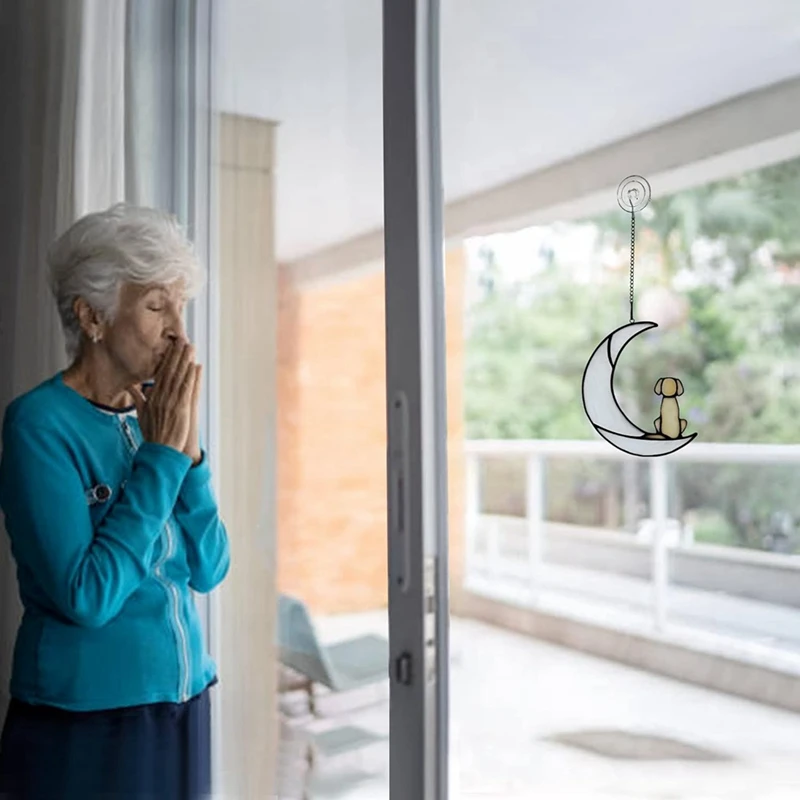 هدية معاطف للكلاب، كلب من الزجاج الملون على القمر لهدايا صائد الشمس، هدايا تذكارية للكلاب الصفراء لهدايا فقدان الحيوانات الأليفة متينة