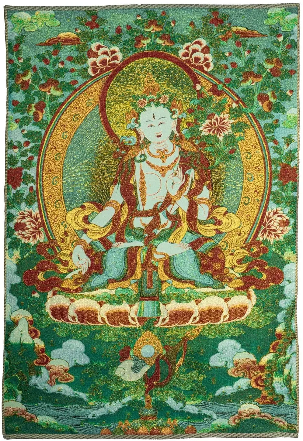 Silk Embroidery White Tara Thangka Tapestry Wall Art