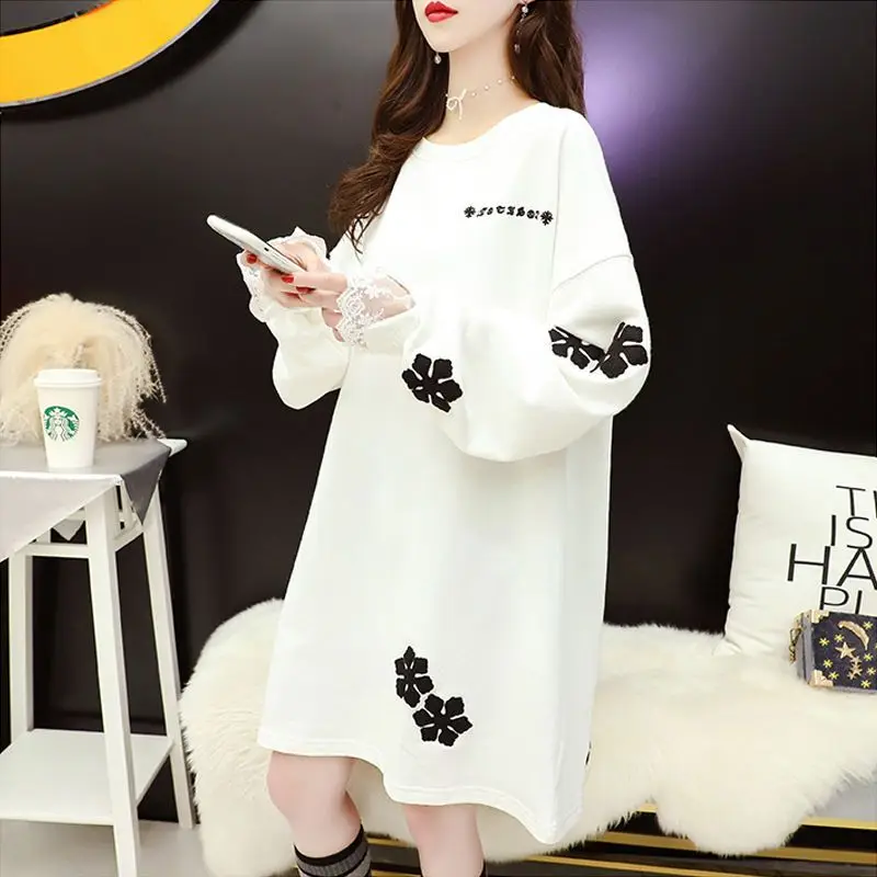 الاتجاه الطباعة فضفاضة طويلة الأكمام هوديس بلوزات ربيع الخريف جديد س الرقبة كسول نمط الشباب بلايز موضة ملابس حريمي غير رسمية