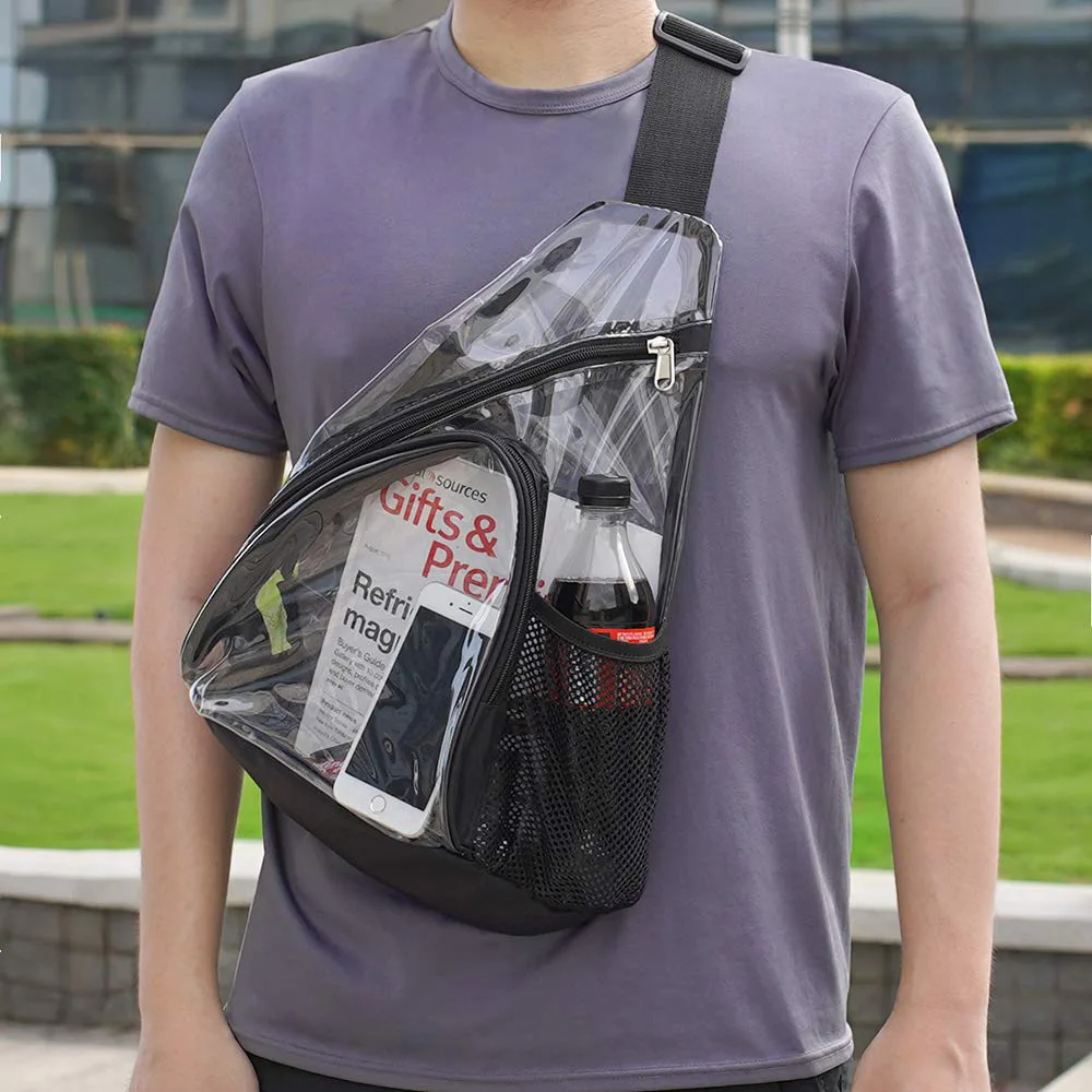 High Quality Clear Men Sling Chest Bag Portable Stadium Approved Small PVC Crossbody Backpacks Waterproof Casual Messenger Purse