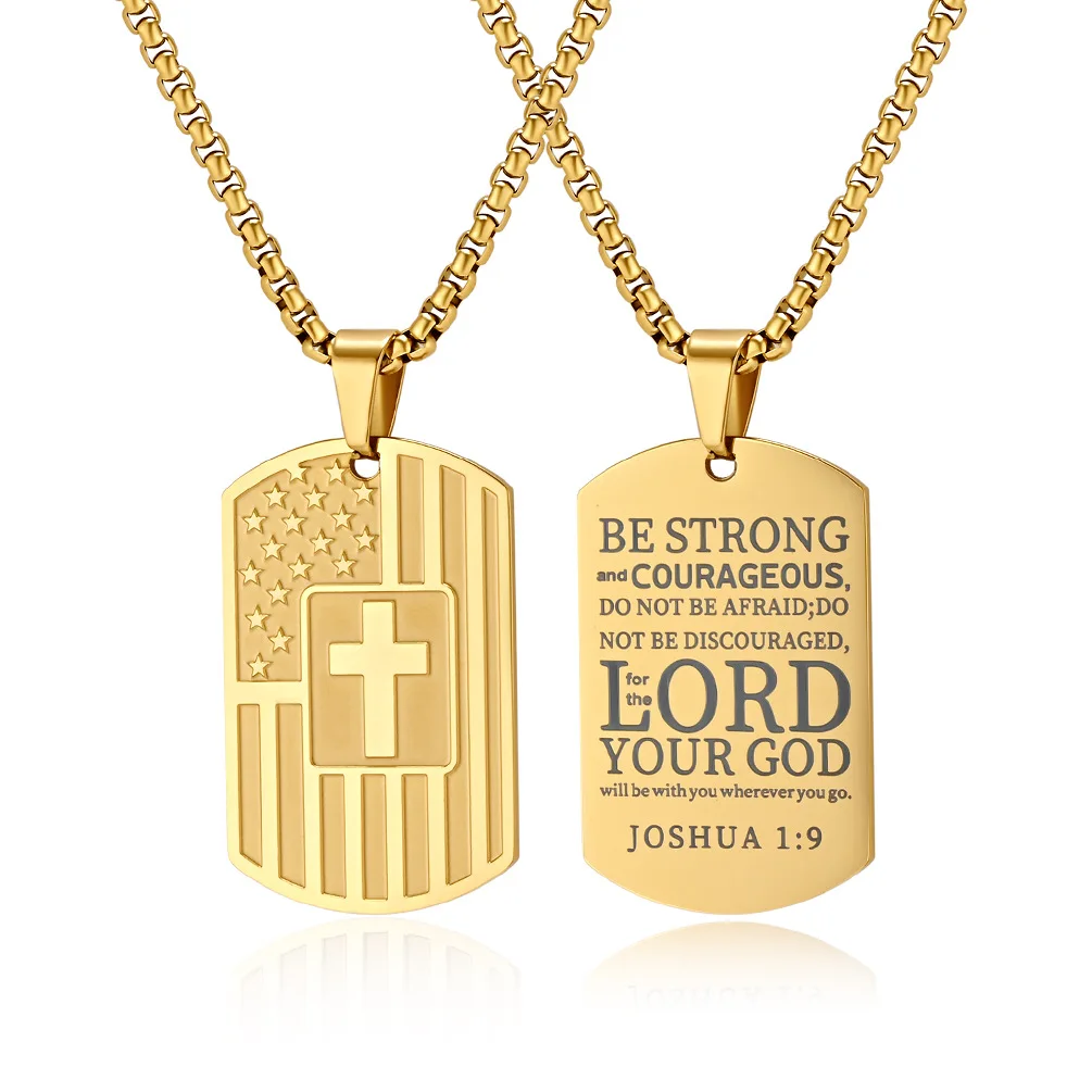 العلم الأمريكي نجمة Spangled راية الصليب الفولاذ المقاوم للصدأ العسكرية العلامة التجارية قلادة سترة سلسلة المعلقات مجوهرات الحفلات