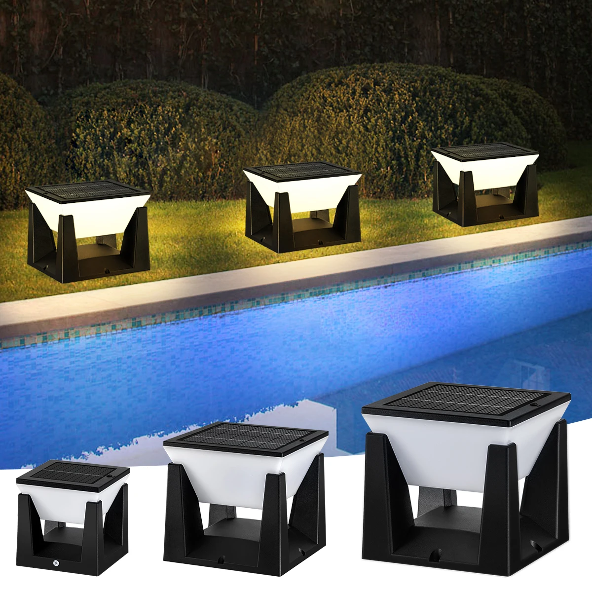 Solar Garden Lawn Decor Light Outdoor Solar Post Light Solar Pillar Column Light Modern LED Fence Deck Cap Lamp IP65 Waterproof