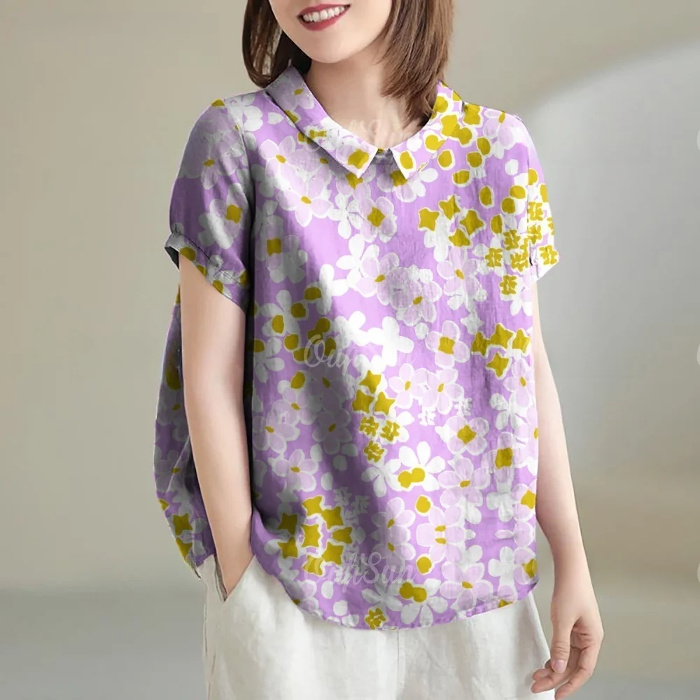 

Элегантные блузки для женщин, рубашки с ярким цветочным узором и принтом, топ, летняя футболка с короткими рукавами, винтажные пуловеры, женская одежда