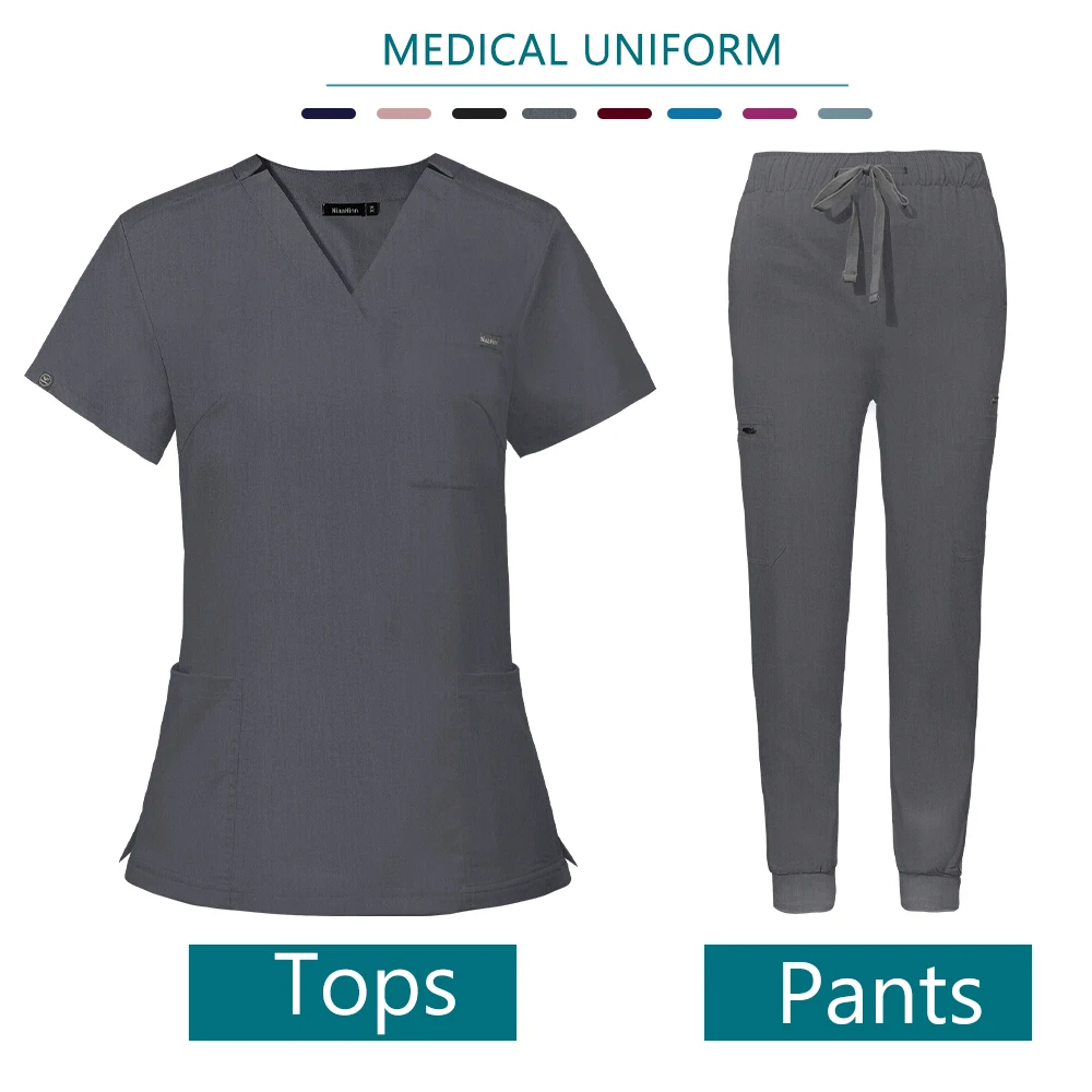 Krankenhaus Arzt Pflege Set Unisex Großhandel Casual Jogger Anzüge Kurzarm V-ausschnitt Tops Krankenschwester Hosen Apotheke Medizinische Uniformen – Detail 11