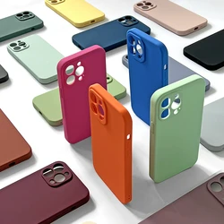 2022 Original Square Liquid Silicone Phone Case For iPhone 14 13 12 11 Pro Xs Max Mini XR X 8 7 Plus SE Shockproof Soft Cover