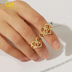Qitian Heart Initial Letter Ring For Women Personalized Custom Letter Jewelry Gold Stainless Steel Adjustable Rings Gift For Her