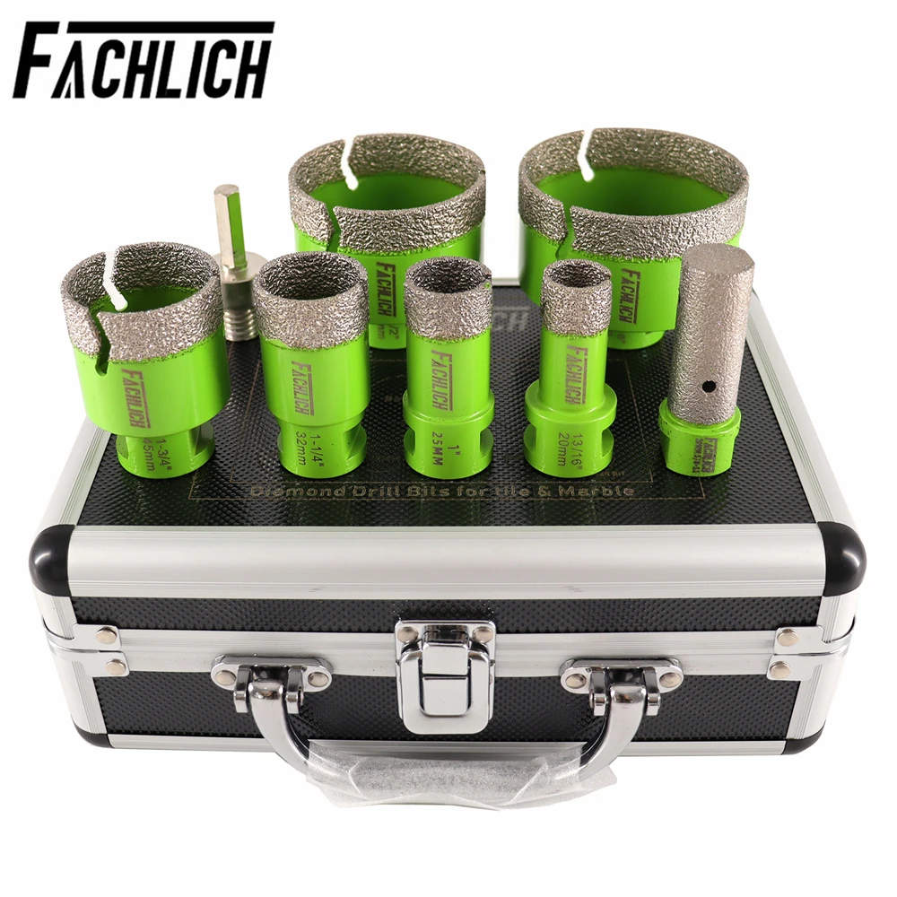 

8pcs/box 5/8-11 Diamond Drill Core Bits 20/25/32/45/65/75mm Ceramic Tile Cutter Granite +Dia20mm Milling Finger Bits+Hex Adapter