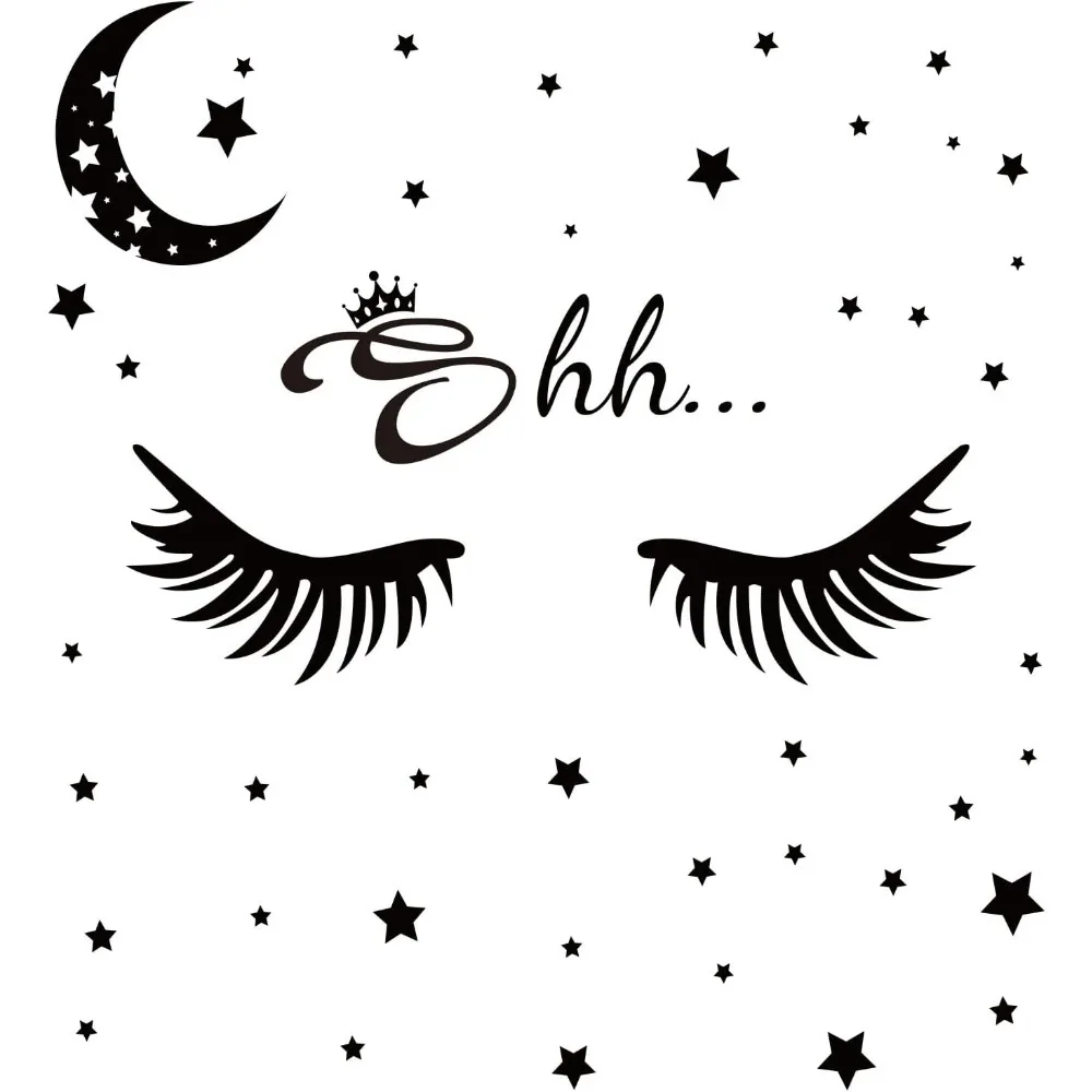 PVC Wall Stickers Eyelashes Stars Moon Pattern Shh... Vinyl Lettering Wall Art Decals for The Little Ones' Bedroom Decoration