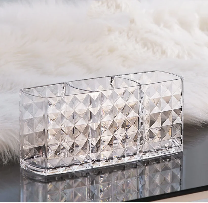 Rangement de pinceaux de maquillage en acrylique transparent, porte-pinceau à trois grilles, stockage de cosmétiques, décor à la maison, évaluation de maquillage, E27, 1 pièce