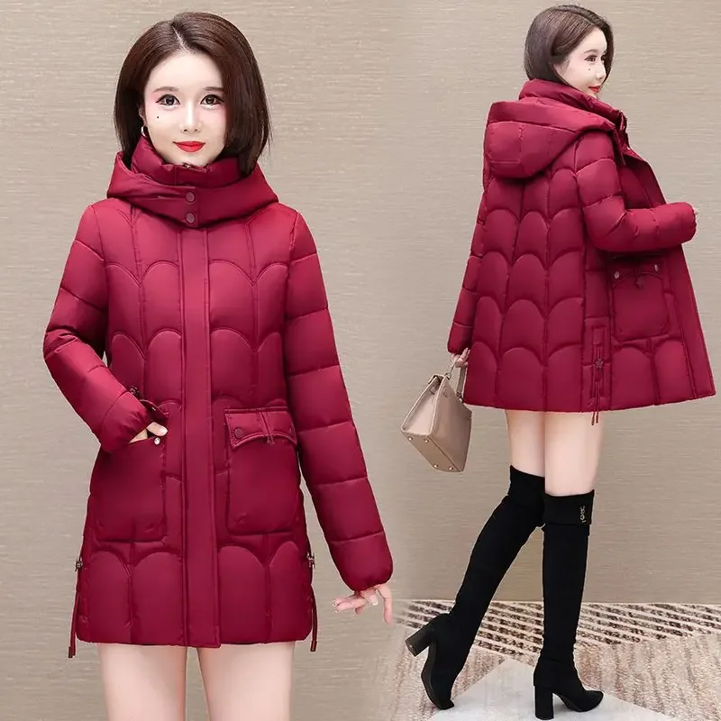 -30 Degree Thick Winter Women\'s Cotton Clothing Hooded Warm Coat Casual Jacket Female Overcoat Medium-long Parkas Mom Outerwear