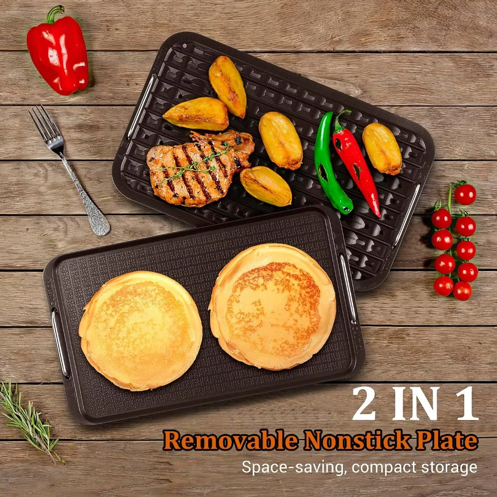 

Indoor Smokeless Grill, 1500W Electric Indoor Grill with Tempered Glass Lid, Portable Non-stick BBQ Korean Grill