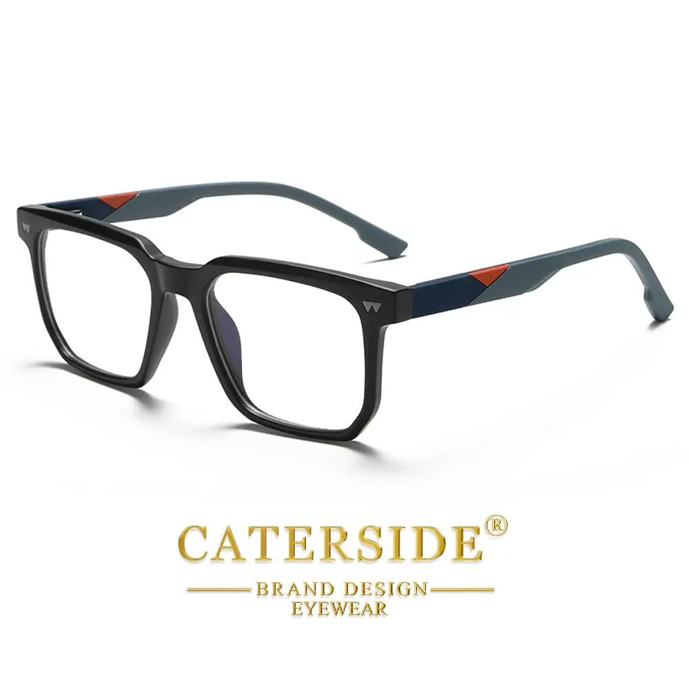 CATERSIDE Herren Anti-Blaulicht-Brille, Tr-90, quadratisch, großer Rahmen, flache Lichtbrille für Damen, Computer-Lese-Schutzbrille – Detail 4