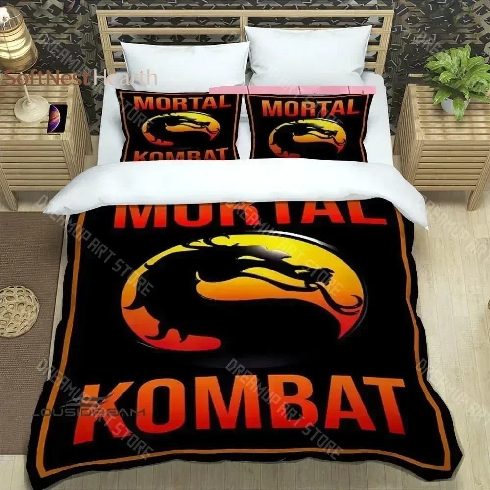 2026 3D Print Mortal Kombat Logo Cartoon Bedding Set Boys Girls Twin Queen King Size Duvet Cover Pillowcase Bed Boys Adult Bedro